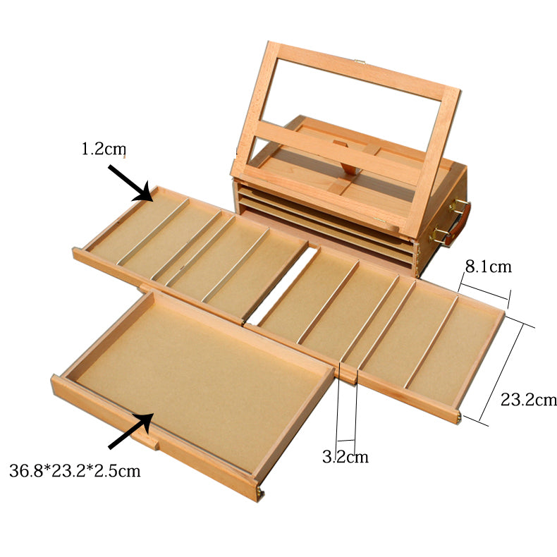 Wood Desk Table Easel - Beech Desktop Easel with 3 Layers Drawer for Artist Craft Supplies Storage Organizer, Wooden Art Tabletop Box for Drawing, Painting and Sketching