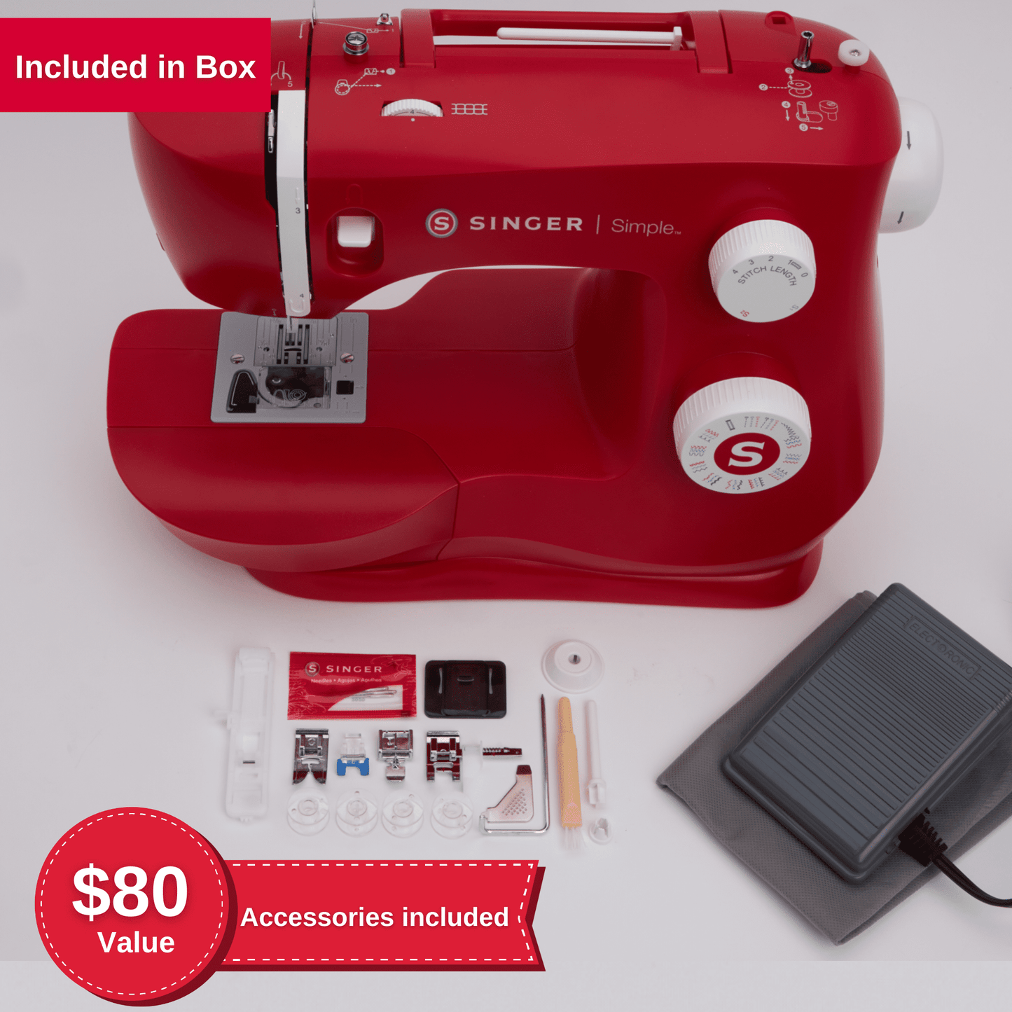 SINGER® Simple™ 3337 Mechanical Sewing Machine, Red
