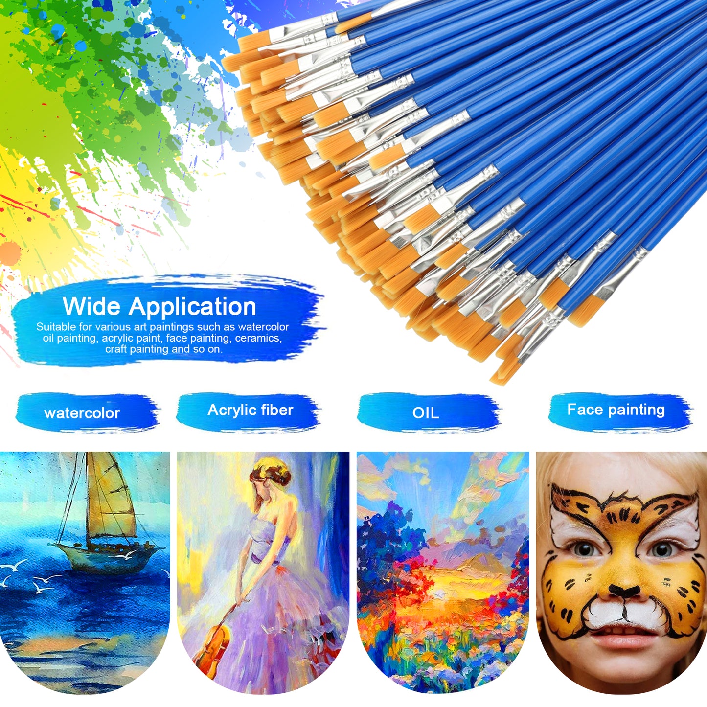 Paint Brush Set, EEEkit 100/12PCS Artist Brushes for Painting with Acrylic, Oil and Watercolor