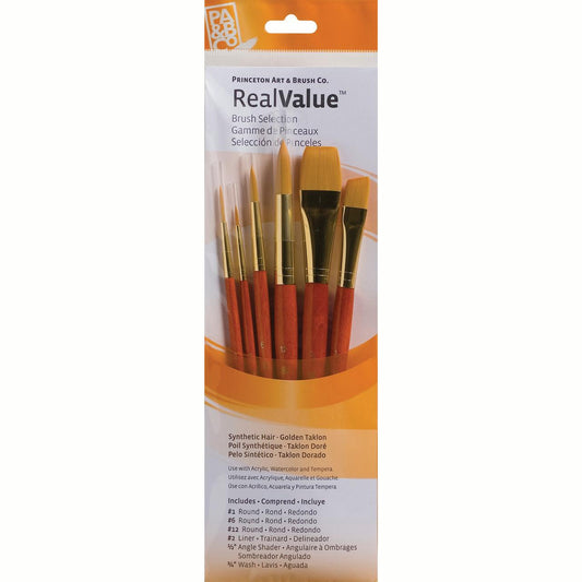 Princeton Brush Real Value 6 Golden Taklon Brush Set