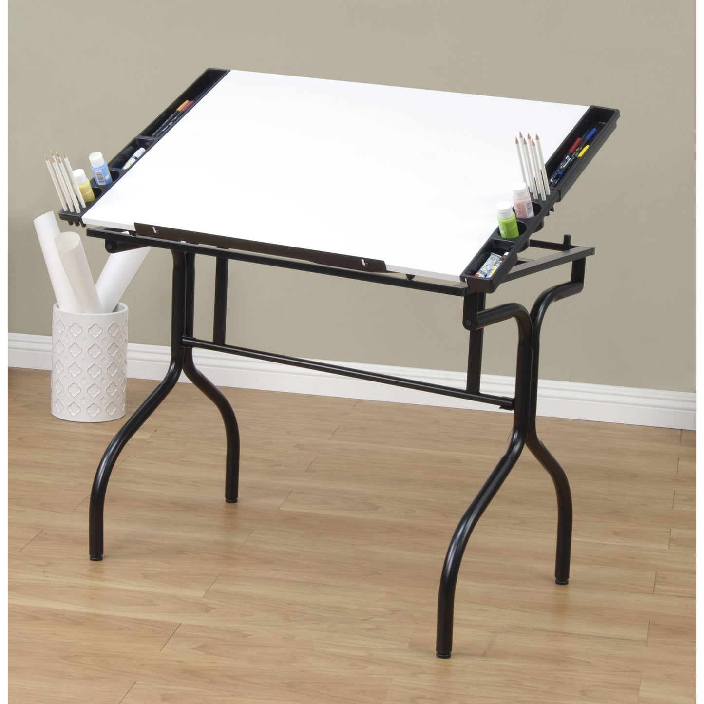 Studio Designs Metal Folding Drafting Table, Black, Wood Top