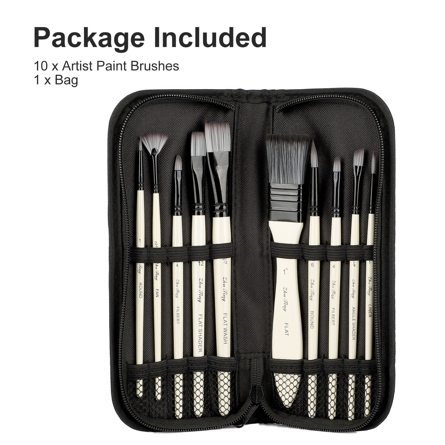 TSV 10 Pcs Paint Brush Set for Watercolor, Acrylic, Oil, Gouache, 10 Different Sizes,Premium Nylon Hairs Large Flat Brush