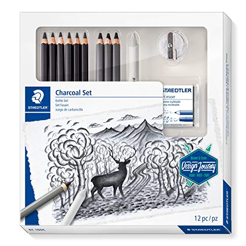 Staedtler Mars Lumograph Art Set | Drawing Kit with Charcoal and Graphite Drawing Pencils, Blending Stump, Kneadable Eraser and Dual Hole Sharpener 61 100C