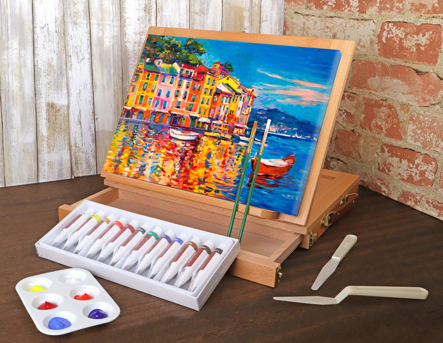 Art Advantage Wood Art Box Easel Acrylic Paint Set