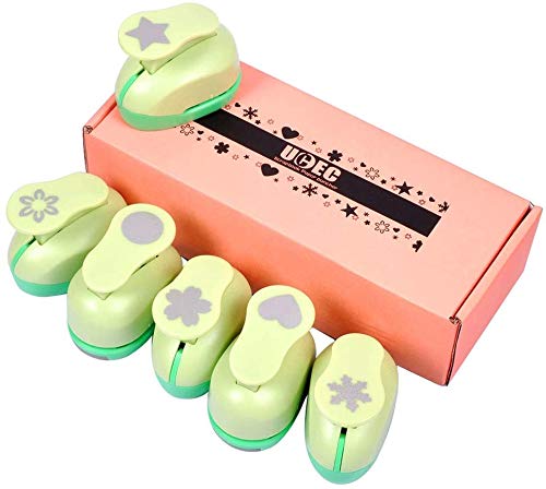 UCEC 6 Pcs Craft Hole Punch, 1-Inch Paper Puncher Handmade Hole Scrapbooking Punches, Different Shape Crafting Designs for Kindergarten Teacher Office Supplies Kids