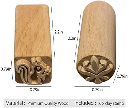 TINTON LIFE 16PCS Wooden Clay Pottery Stamp Pottery Tool Wood Block Stamp