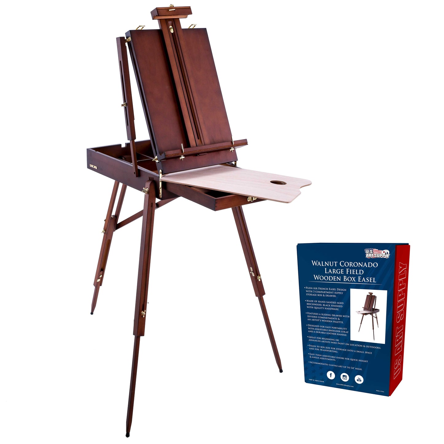 U.S. Art Supply Coronado Walnut Tripod Easel