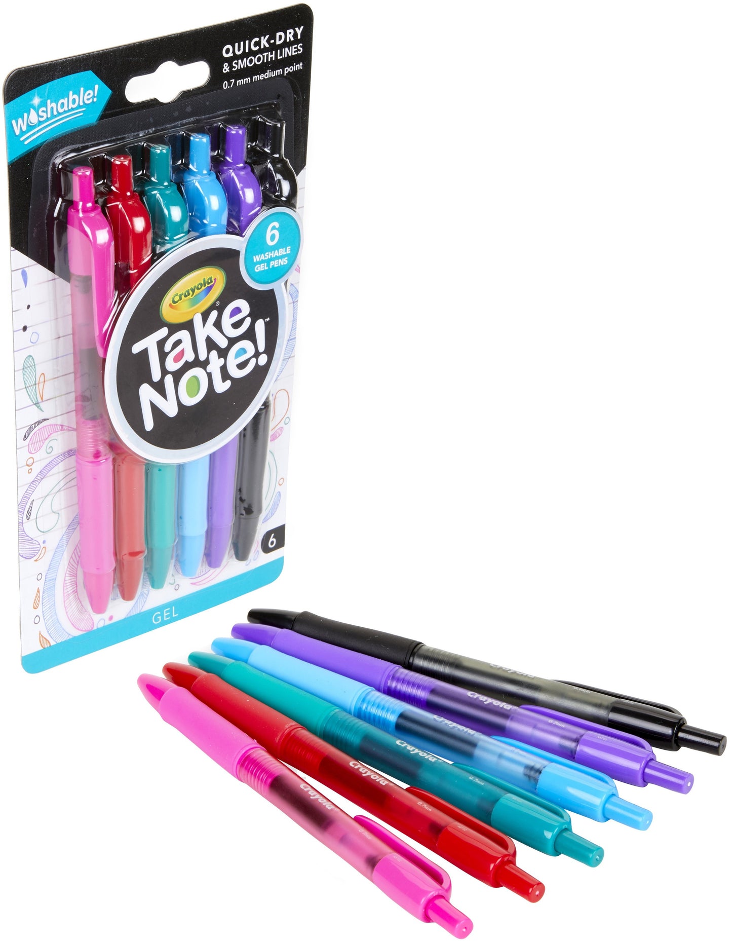 5 Pack Crayola Medium Point Washable Gel Pens Set, School and Adult Coloring Supplies, 6 Count