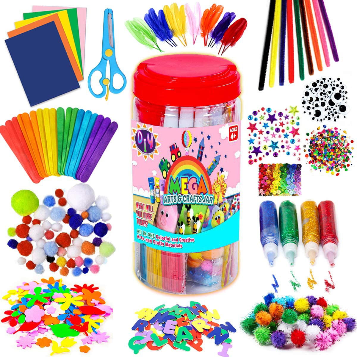 Assorted Arts and Crafts Supplies for Kids- D.I.Y. Collage School Crafting Materials Supply Set, Craft Art Material Kit