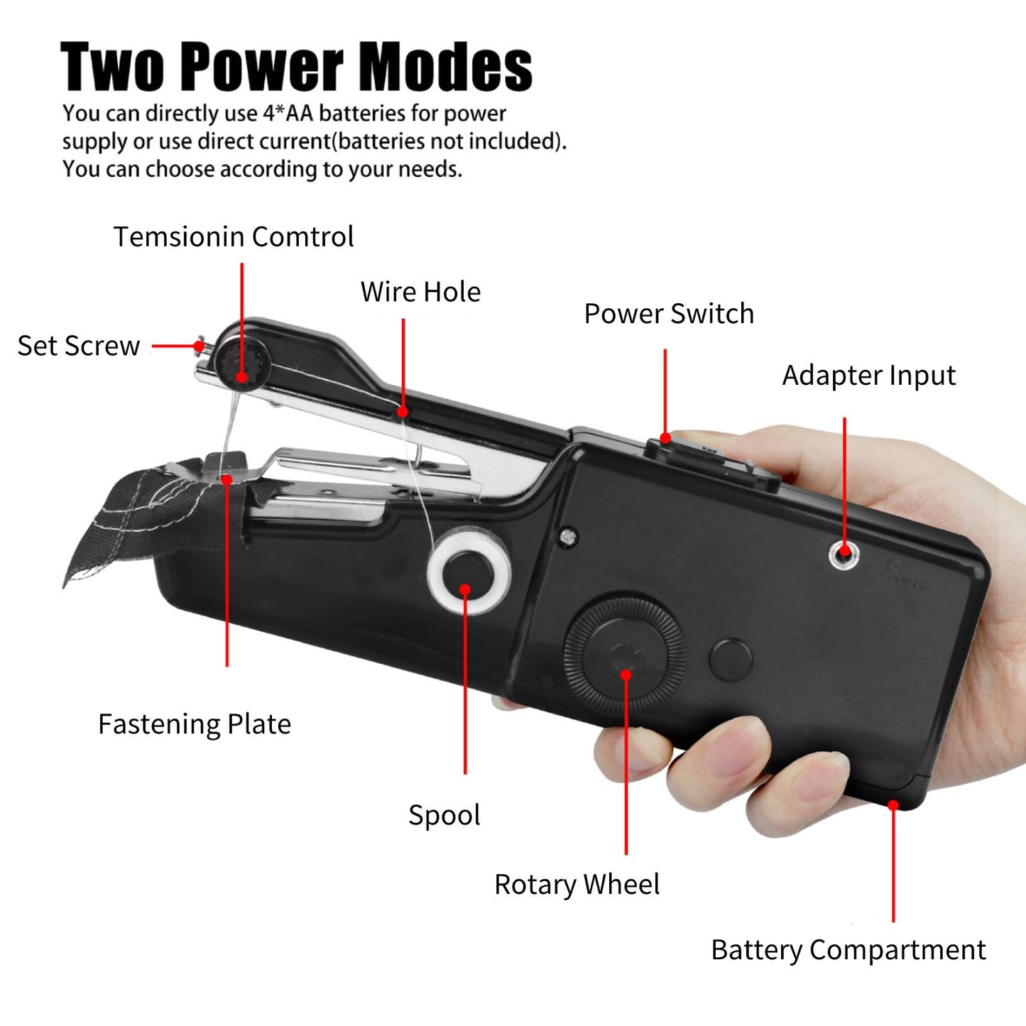 Handheld Sewing Machine, TSV Cordless Mini Portable Sewing Machine - USB Battery Electric Handheld