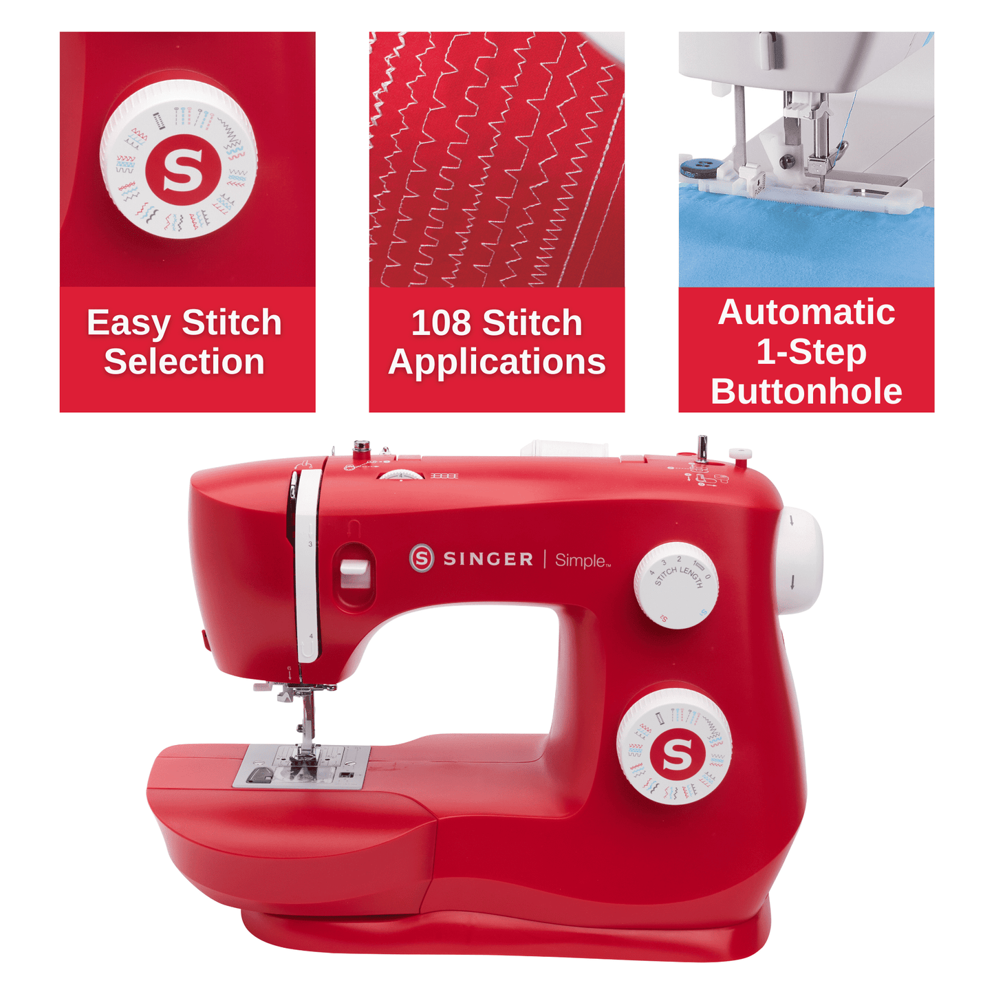 SINGER® Simple™ 3337 Mechanical Sewing Machine, Red