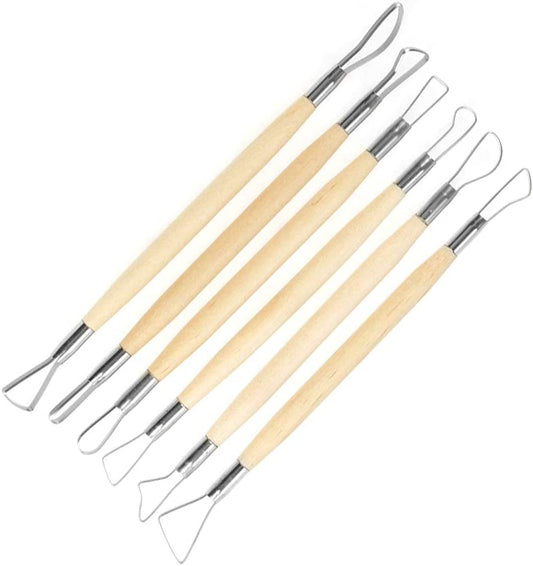 6Pcs Clay Sculpting Tools, Wooden Handle Double Ended Wax Carving Clay Sculpting Tools Set Pottery Modelling Shaping Craft Kit