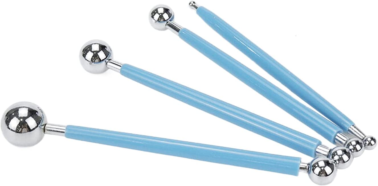 1SET/4PCS Blue+Silver Modelling Ball Tool,Pottery Sculpting Tools,Pottery Tool Ball Stylus