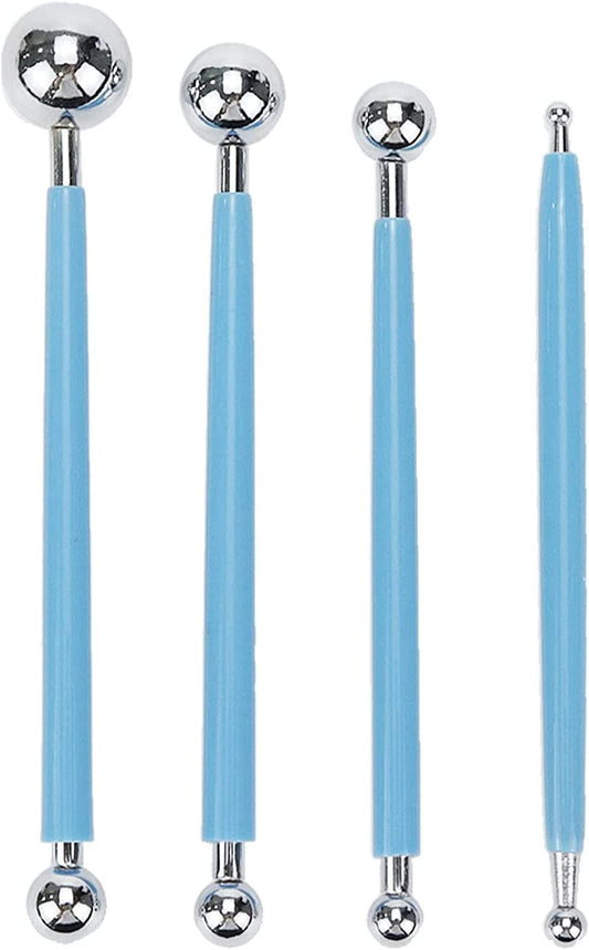 1SET/4PCS Blue+Silver Modelling Ball Tool,Pottery Sculpting Tools,Pottery Tool Ball Stylus