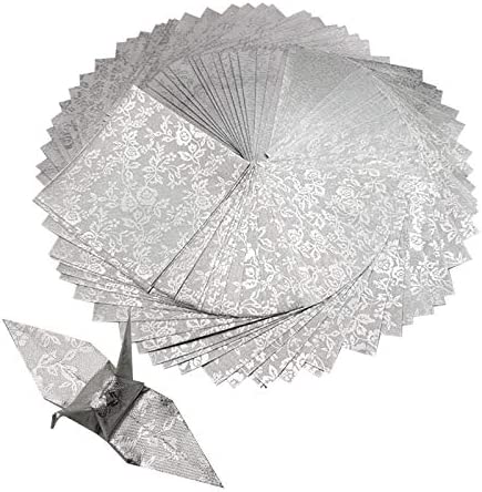 100 Origami Paper Sheets Paper Pack Silver Foil Flower Pattern 3x3 inches Paper Squares