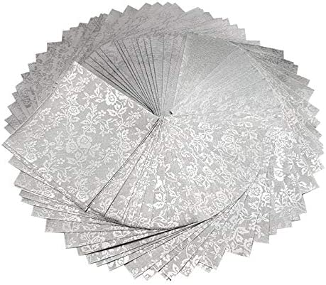100 Origami Paper Sheets Paper Pack Silver Foil Flower Pattern 3x3 inches Paper Squares