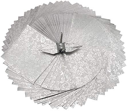 100 Origami Paper Sheets Paper Pack Silver Foil Flower Pattern 3x3 inches Paper Squares