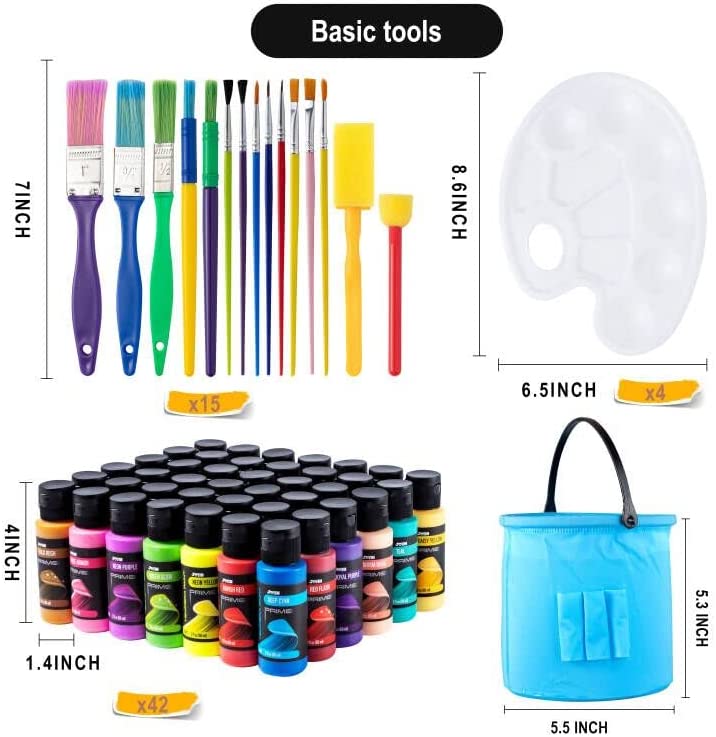 JOYIN Washable Paint for Kids 42PCS - (2 oz Each) with 15 Brushes and 4 Palettes