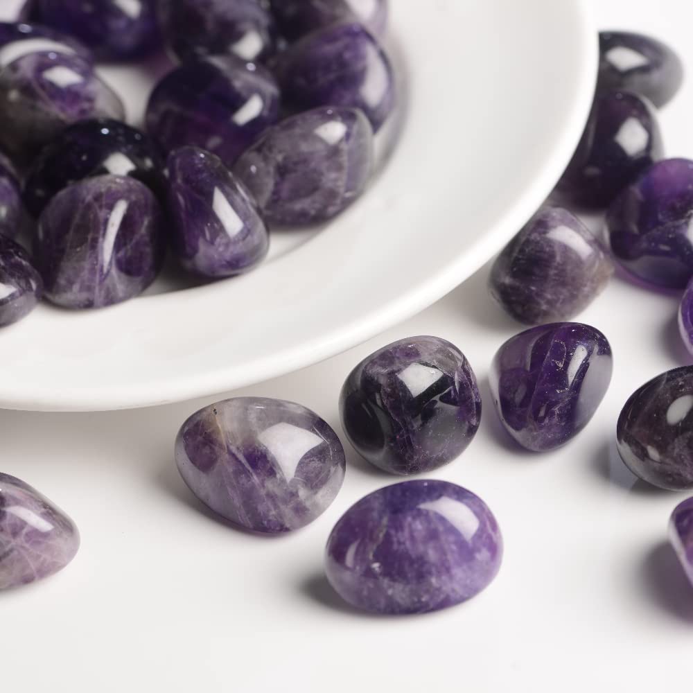 Anjiucc 1/2 lb Amethyst Natural Bulk Stone Crystals - Large 0.5''-1" Natural Tumbled Stones Polished Crystal Kit for Reiki, Healing Crystal