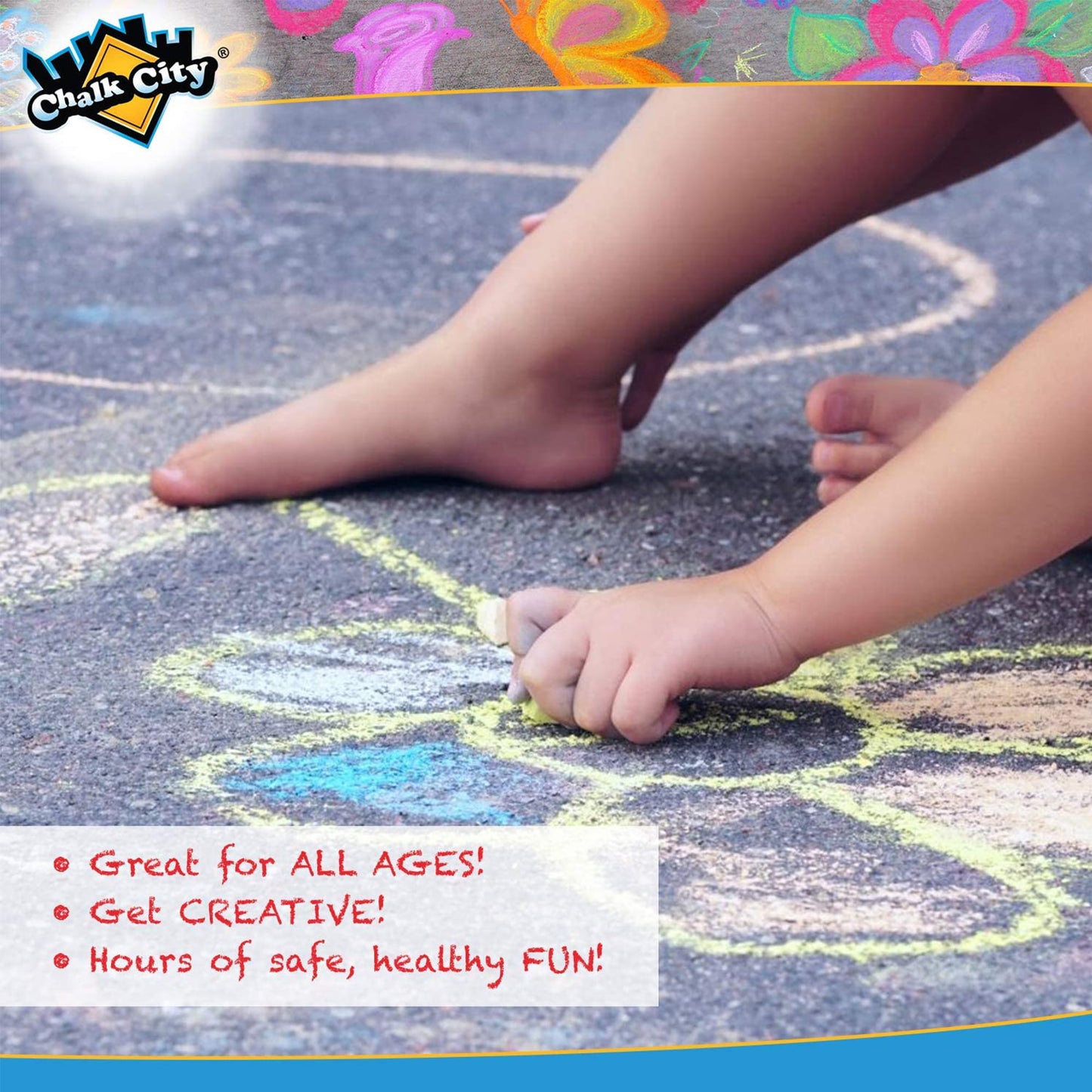 Chalk City Sidewalk Neon Chalk for Kids Washable Outdoor Jumbo Chalks Bucket 136 Count