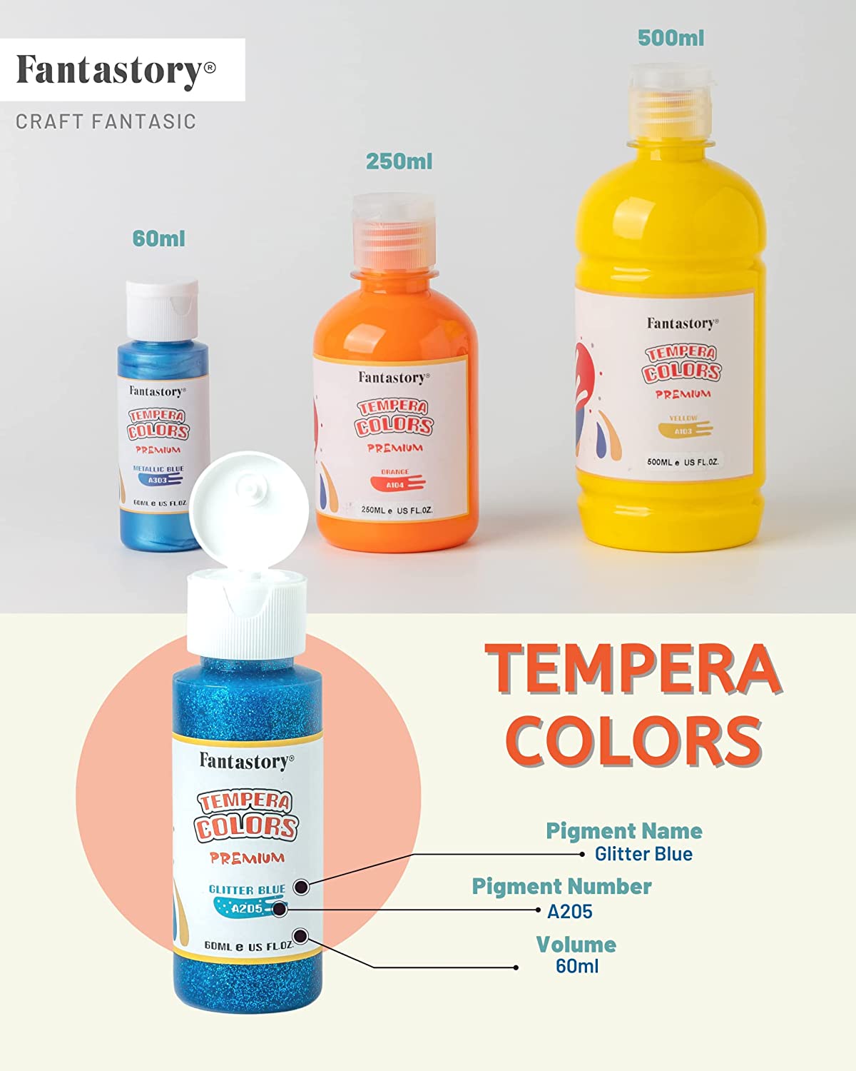 Fantastory Tempera Paint Set 24 Colors (2oz Each), Washable Paint for Kids.