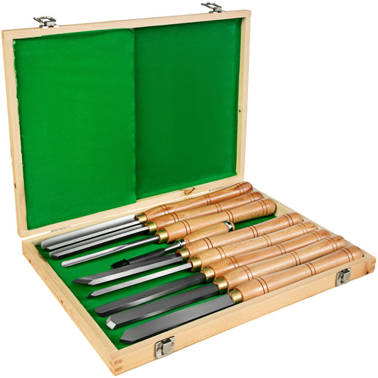 VEVOR 8 PCS Wood Turning Tools with HSS Blades Hardwood Handles Woodworking Lathe Chisel Set Cutting Carving Wooden Case for Storage for Wood Turning Hardwood One Free Chisel