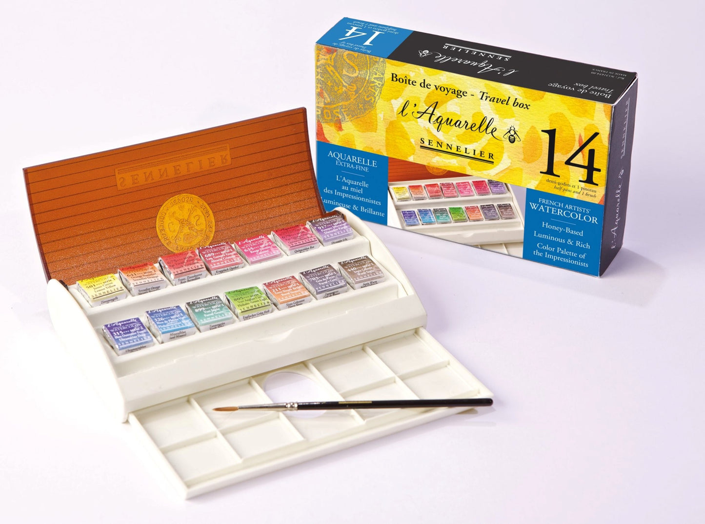 Sennelier French Artists' Watercolor Plastic Travel Set, Half Pan, 14-Colors