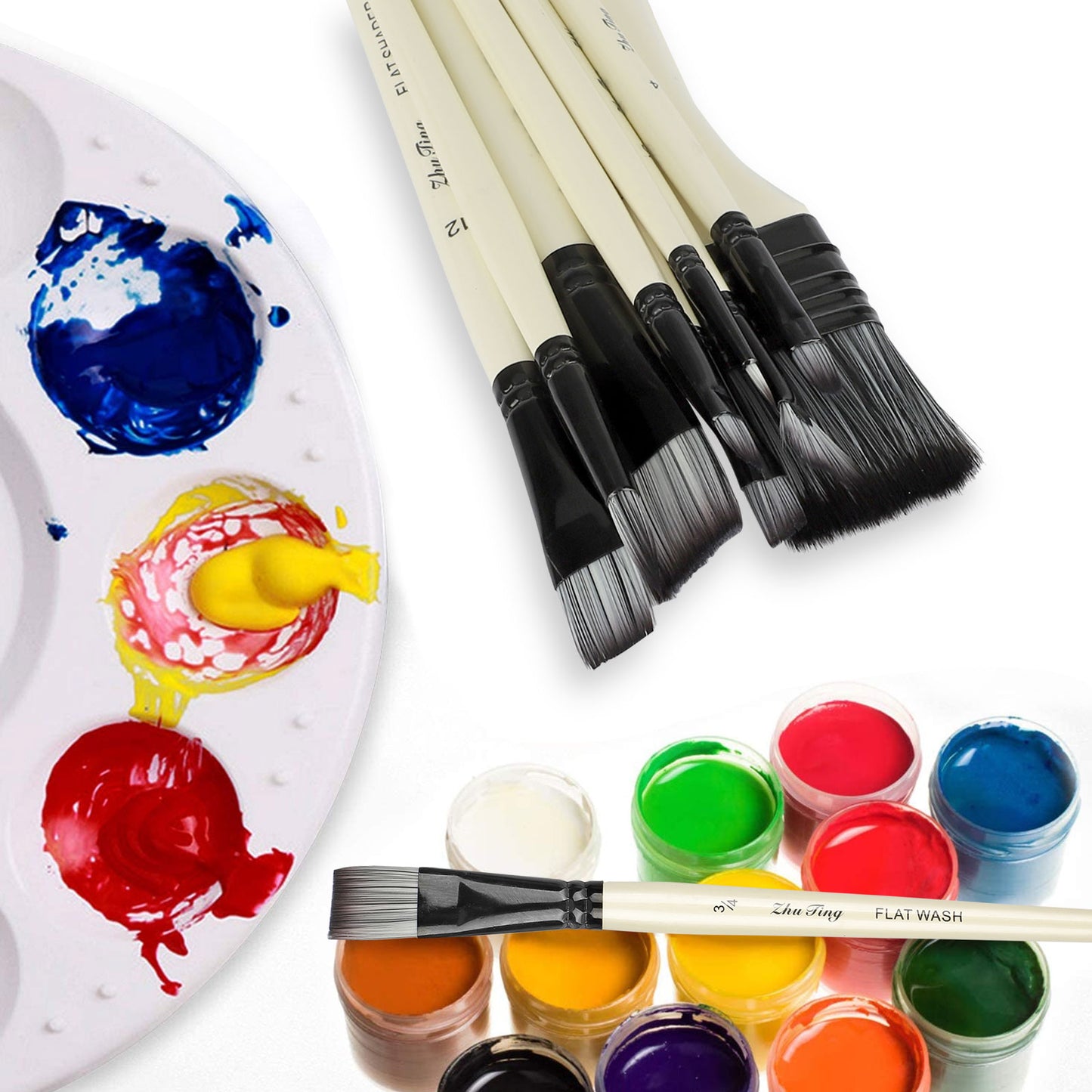 TSV 10 Pcs Paint Brush Set for Watercolor, Acrylic, Oil, Gouache, 10 Different Sizes,Premium Nylon Hairs Large Flat Brush