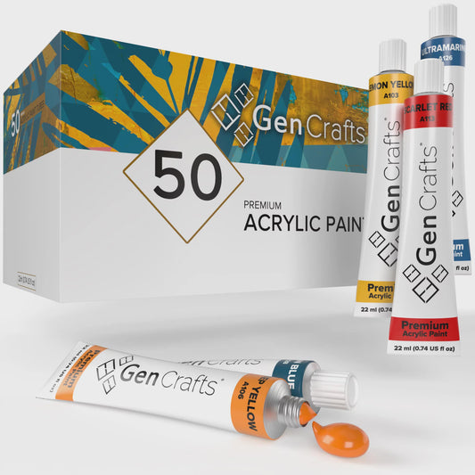 Professional Acrylic Paint Tubes Set of 50 by GenCrafts