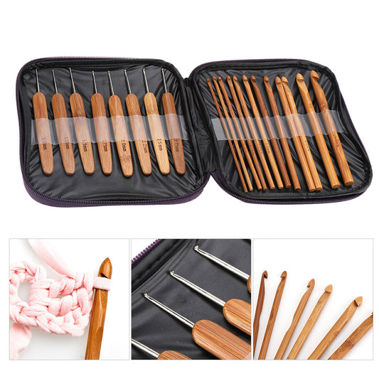 LAFGUR 20Pcs/Lot Crochet Hooks Needles Bamboo Handle Weave Sewing Tools Set Kit, Crochet Hooks Set, Crochet Tools Kit