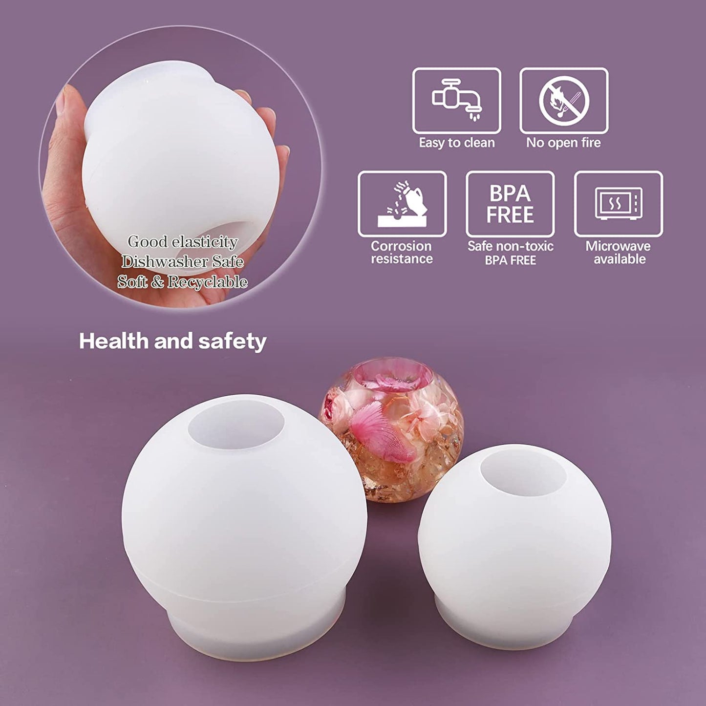 Tealight Candle Holder Resin Molds, 4 Inch and 3.2 Inch Tea Light Holder Molds, Large Sphere Epoxy Resin Mold for DIY Wedding Home Table Decor