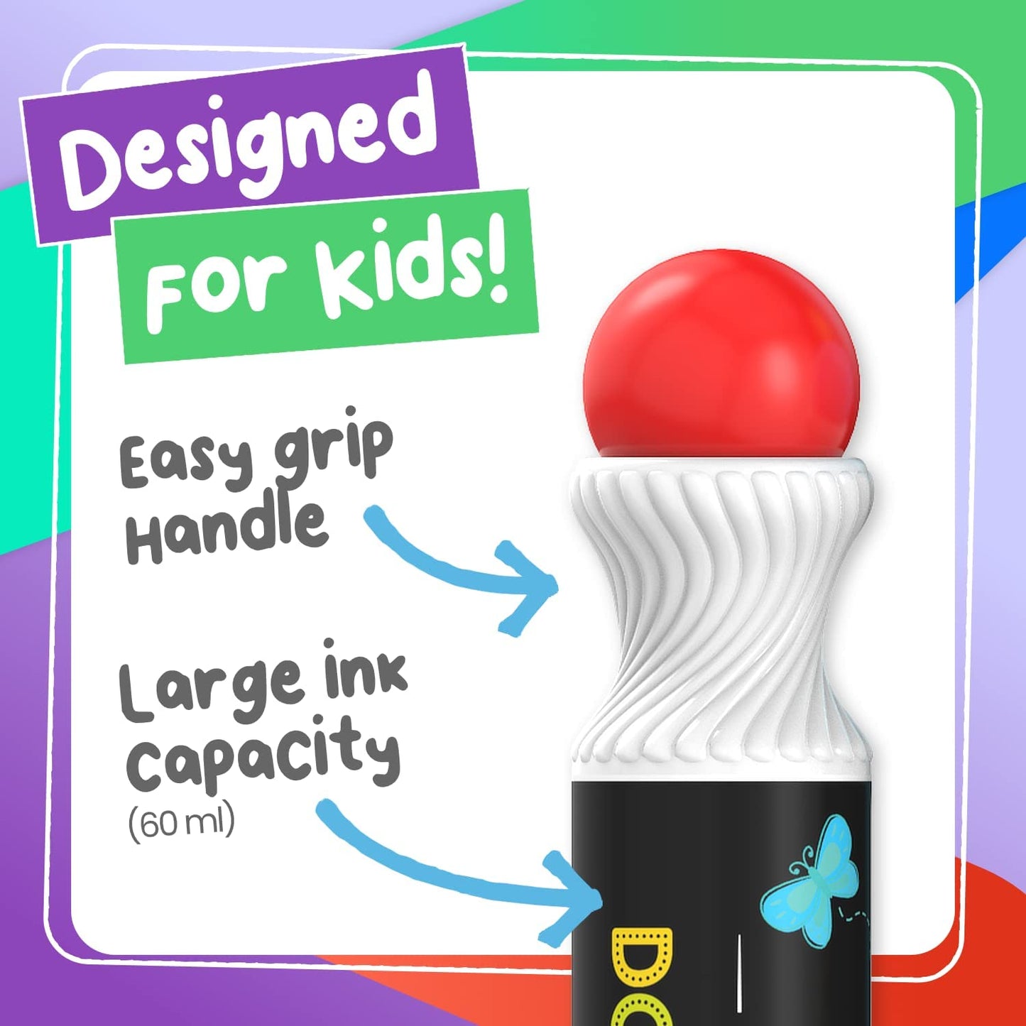 Chalkola Kids Washable Dot Markers 10 Shimmer Colors | Water-Based Non Toxic Paint Daubers for Toddlers | Fun Preschool Art Supplies