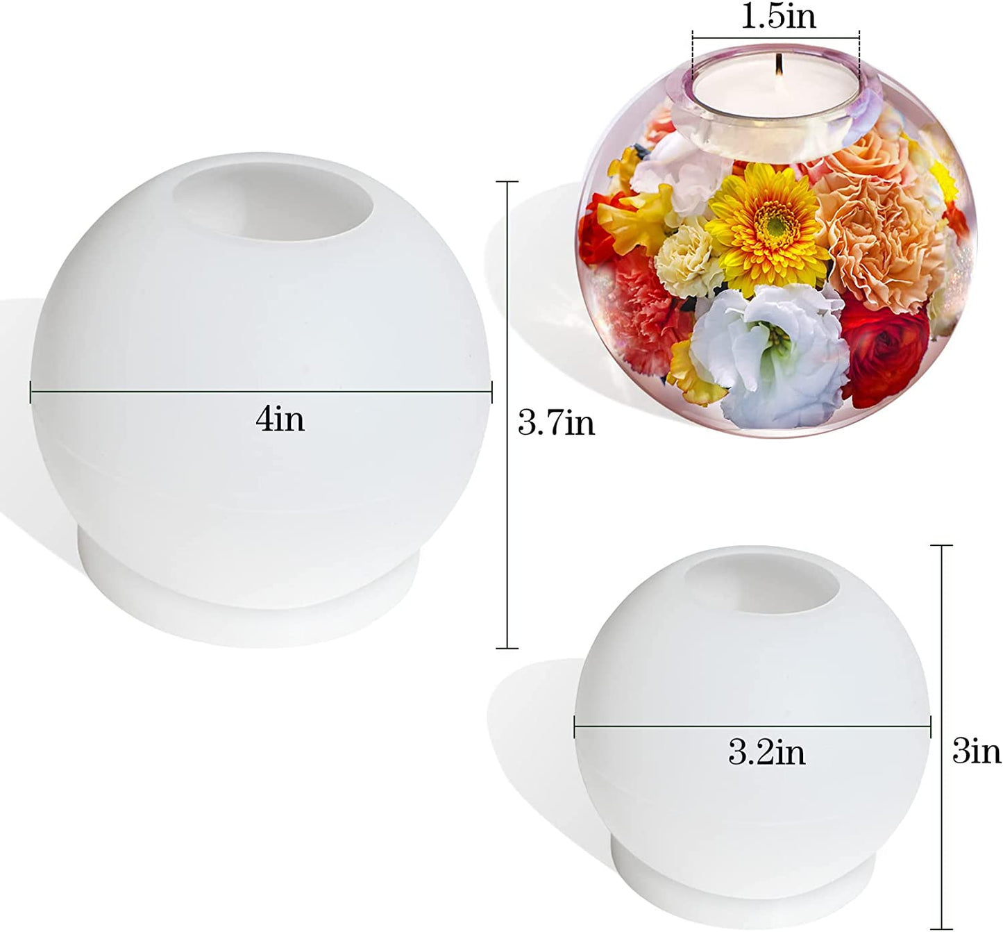 Tealight Candle Holder Resin Molds, 4 Inch and 3.2 Inch Tea Light Holder Molds, Large Sphere Epoxy Resin Mold for DIY Wedding Home Table Decor