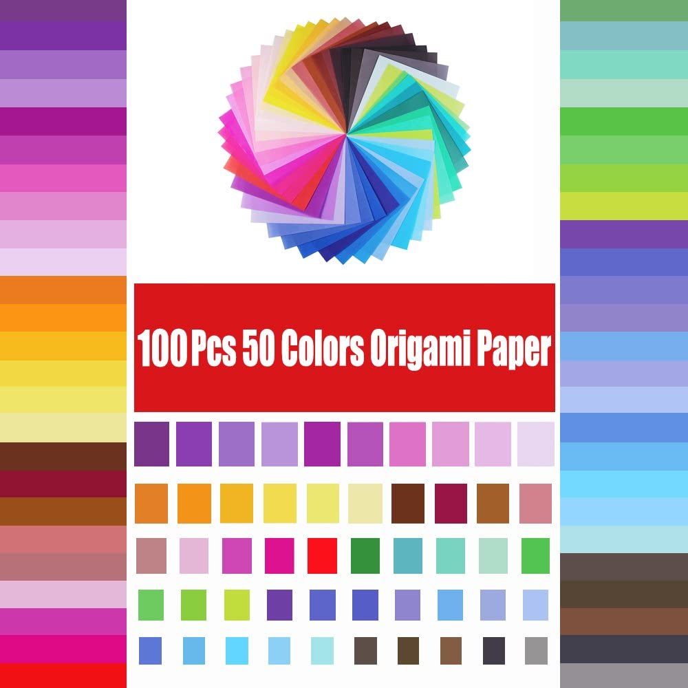 Origami Paper Large, Opret 100 Sheets 20x20cm / 8 inch Large Origami Paper 50 Vivid Colors Single Sided