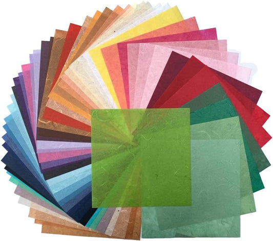 50 Sheets Mixed Colors 8 x 8 Inches Square Origami Paper Arts Folding Craft, Thin Mulberry Paper Sheets