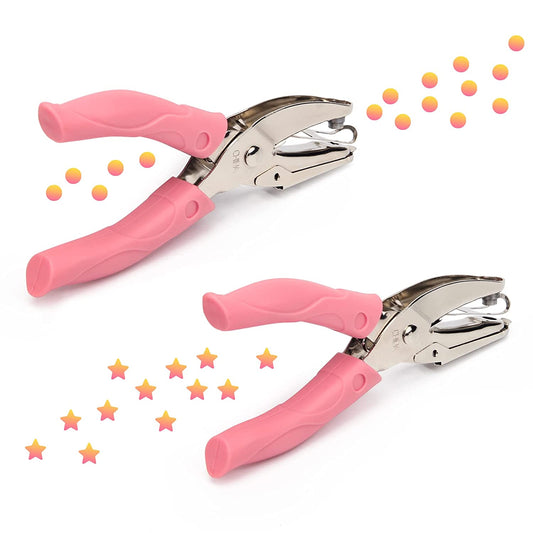 2 Pieces Handheld Hole Paper Punch, Pletpet Heart Hole Punch + Star Hole Punch 1/4 Inch Metal Single Hole Paper Punch, with Soft-Handled for Tags Clothing Ticket (Heart+Star) (Star+Heart)