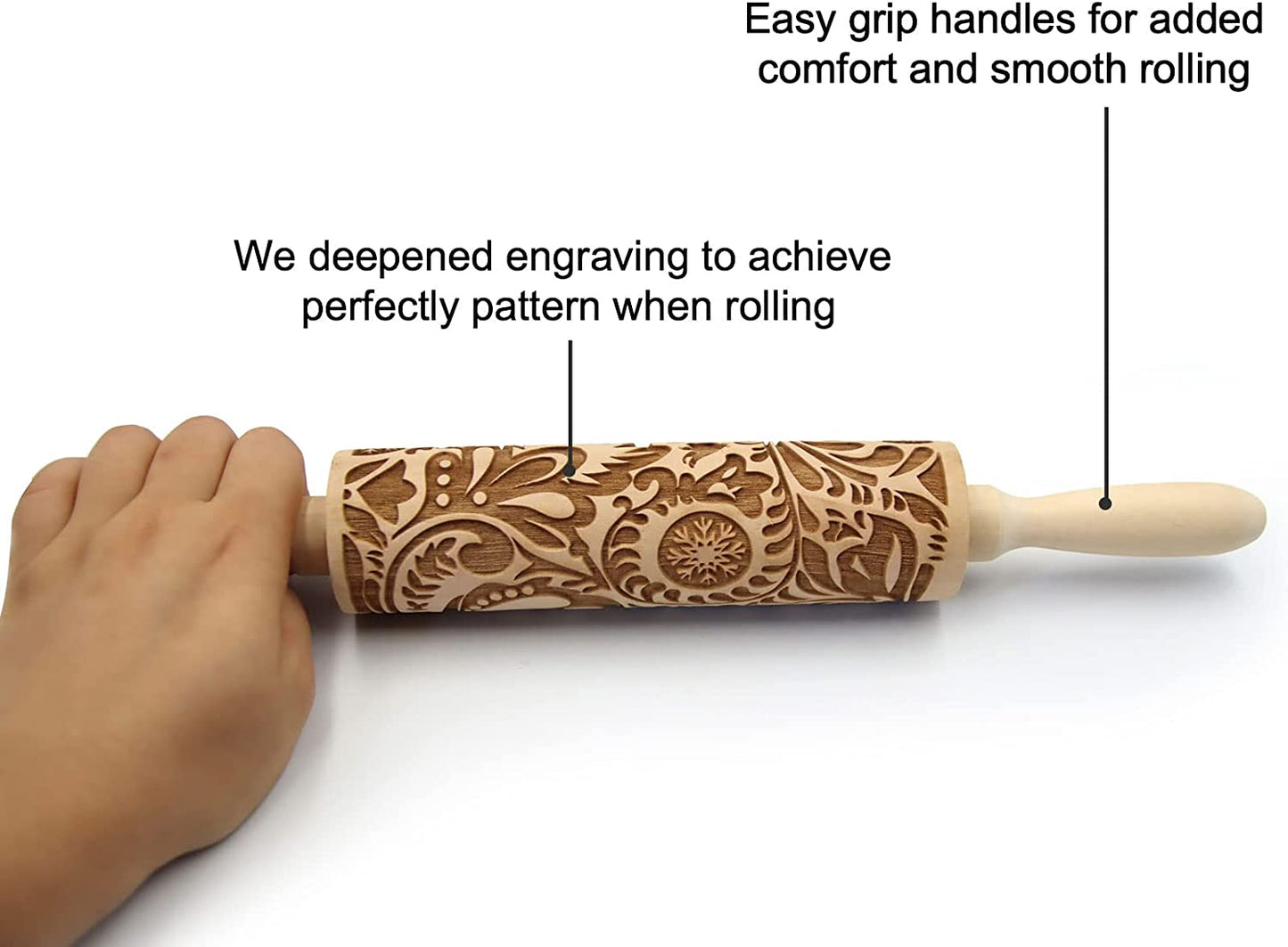 ARTEZA embossed / Patterned rolling pin,Engraved rolling pin, 3D Rolling Pin(Wisteria 1)