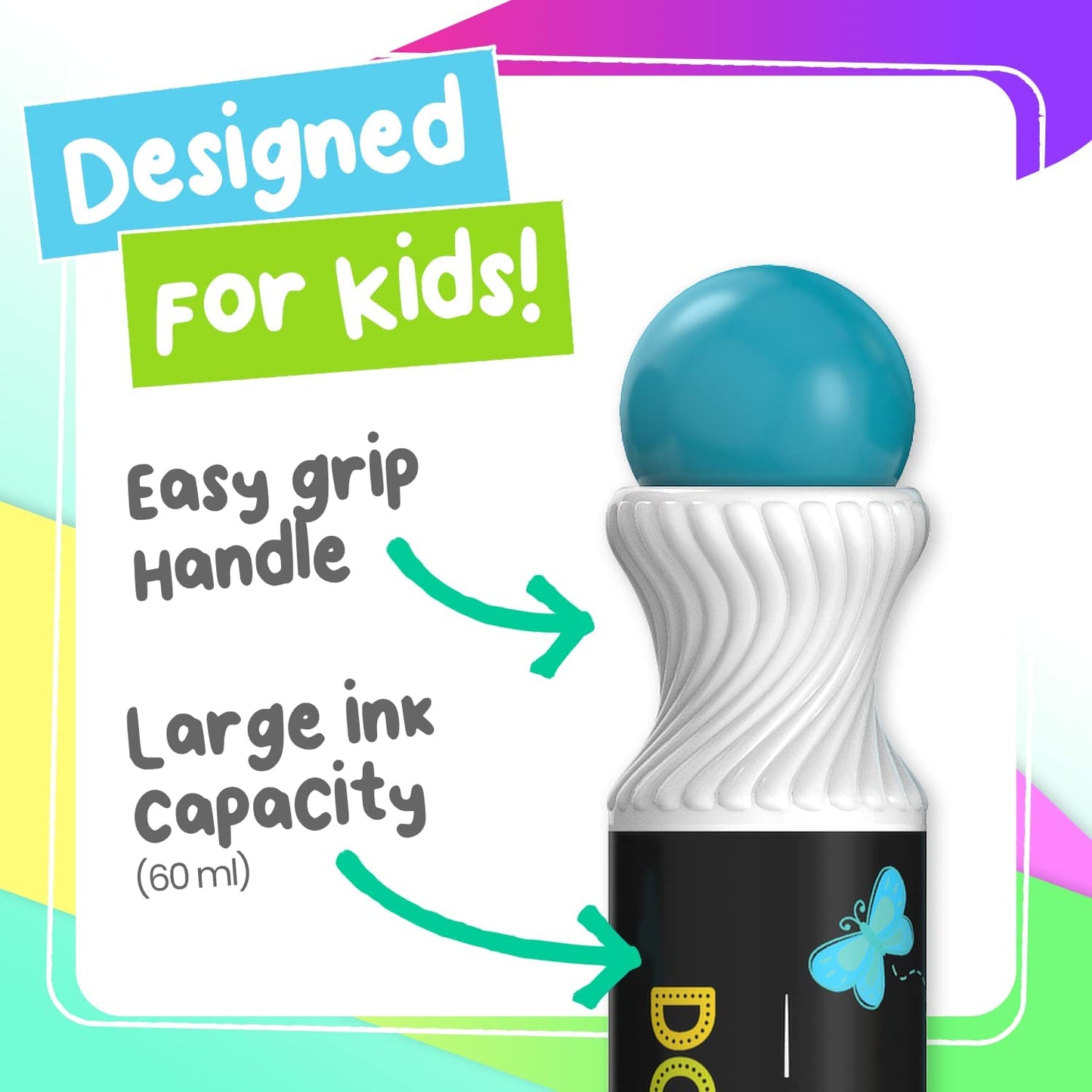 Chalkola Kids Washable Dot Markers 10 Shimmer Colors | Water-Based Non Toxic Paint Daubers for Toddlers | Fun Preschool Art Supplies