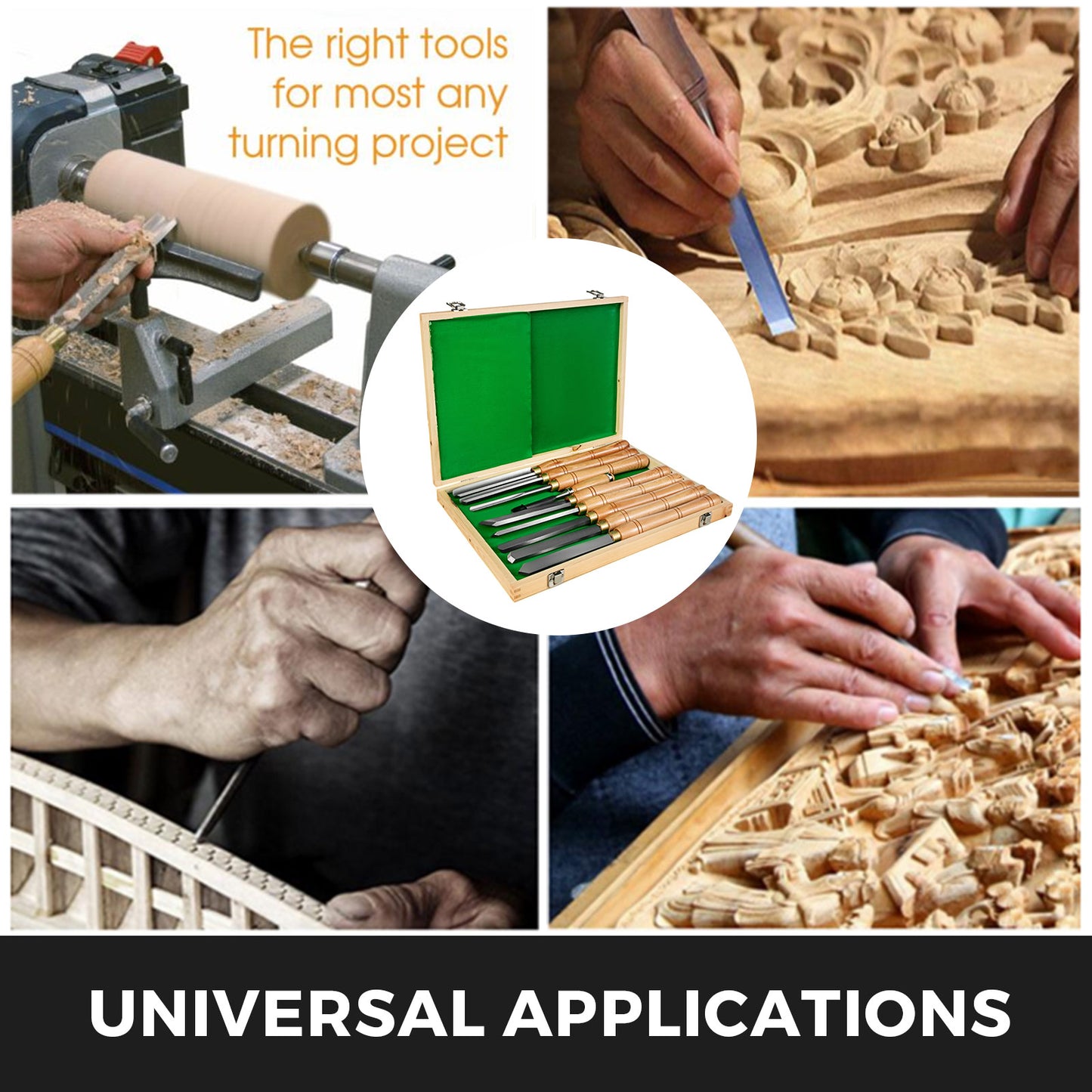 VEVOR 8 PCS Wood Turning Tools with HSS Blades Hardwood Handles Woodworking Lathe Chisel Set Cutting Carving Wooden Case for Storage for Wood Turning Hardwood One Free Chisel