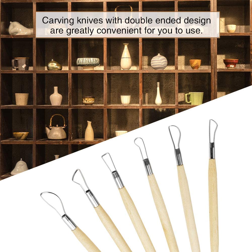 6Pcs Clay Sculpting Tools, Wooden Handle Double Ended Wax Carving Clay Sculpting Tools Set Pottery Modelling Shaping Craft Kit