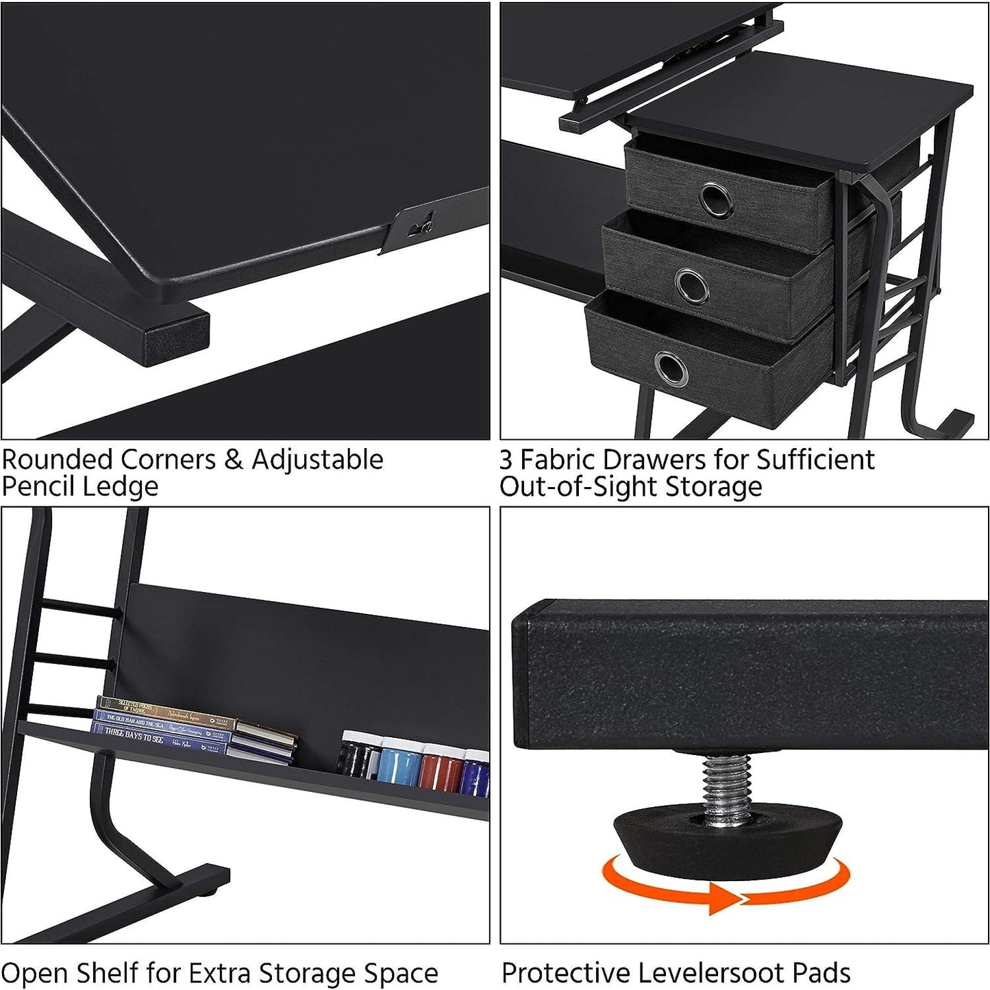 Chictail Height Adjustable Drafting Table with Stool & Storage Drawers