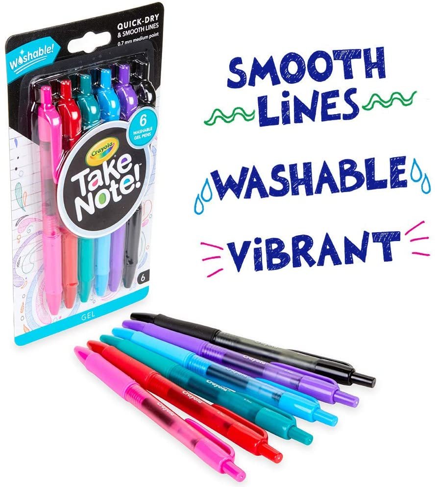 5 Pack Crayola Medium Point Washable Gel Pens Set, School and Adult Coloring Supplies, 6 Count