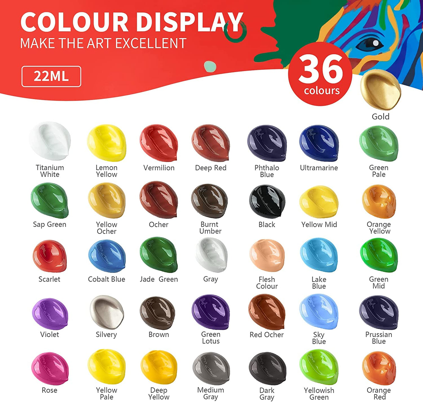ALL PRIDE Acrylic Paint, 36 Colors (22 ml/0.73fl oz) Craft Paints