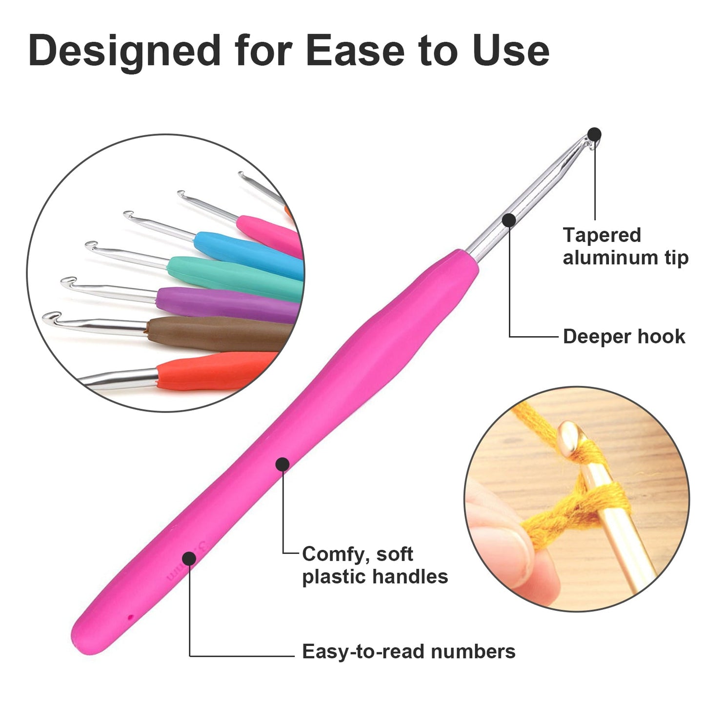 12pcs EEEkit Ergonomic Handle Crochet Hooks Set Soft Needles Crafts Sewing Knitting Hooks Tool for Arthritic Hands (2mm-8mm)