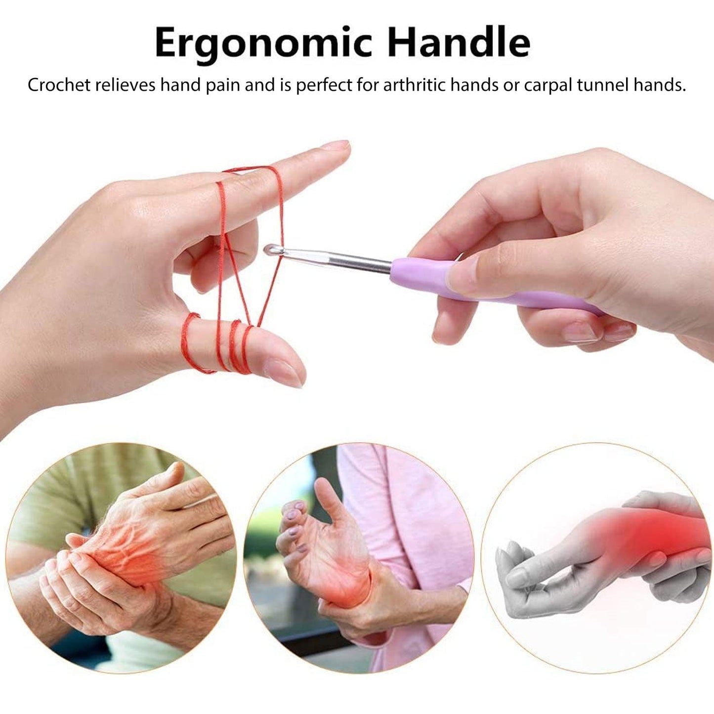 12pcs EEEkit Ergonomic Handle Crochet Hooks Set Soft Needles Crafts Sewing Knitting Hooks Tool for Arthritic Hands (2mm-8mm)