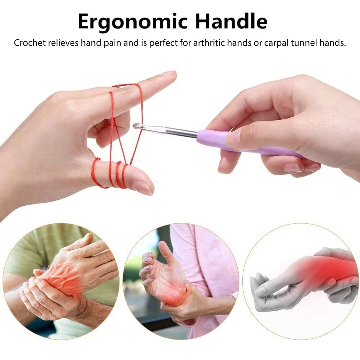 12pcs EEEkit Ergonomic Handle Crochet Hooks Set Soft Needles Crafts Sewing Knitting Hooks Tool for Arthritic Hands (2mm-8mm)