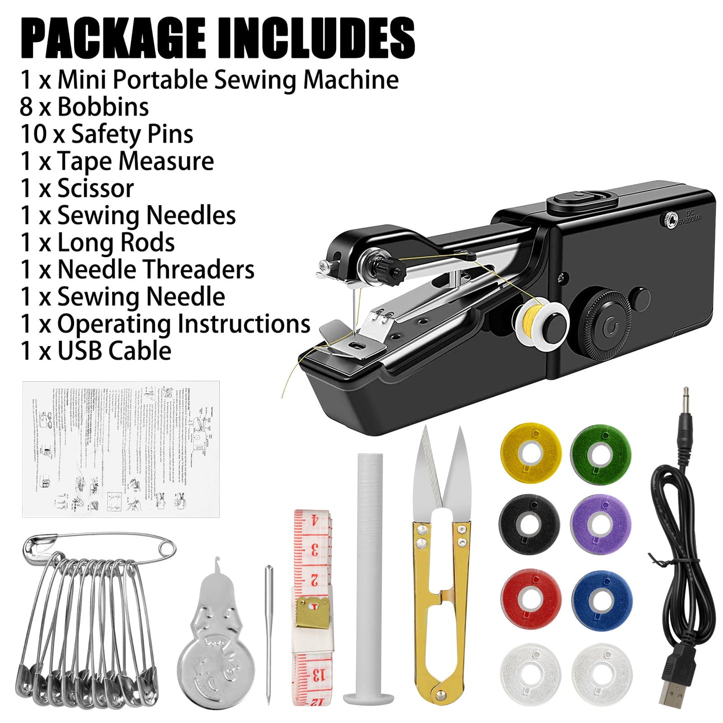 Handheld Sewing Machine, TSV Cordless Mini Portable Sewing Machine - USB Battery Electric Handheld