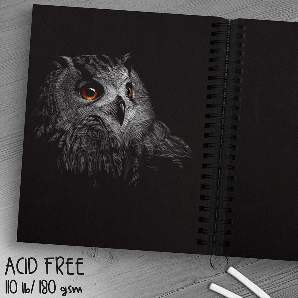 Premium Black Paper Sketchbook - 70 Sheets, 9 x 12 inches (110 lb/180 GSM) Spiral Bound Drawing and Writing Notebook for Gel Pens, Color Pencils, Chalk, Oil Pastels