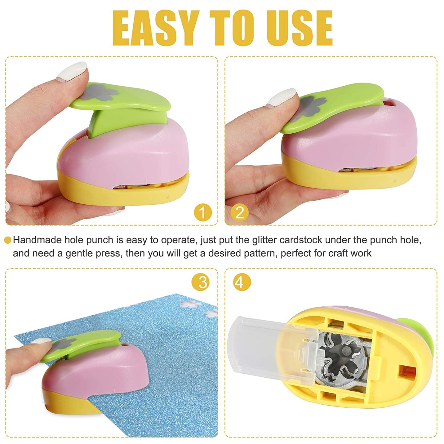 Kids Paper Puncher Hole Scrapbook Punches with 10 Glitter Sticker Paper, Heart Star Circle Shape