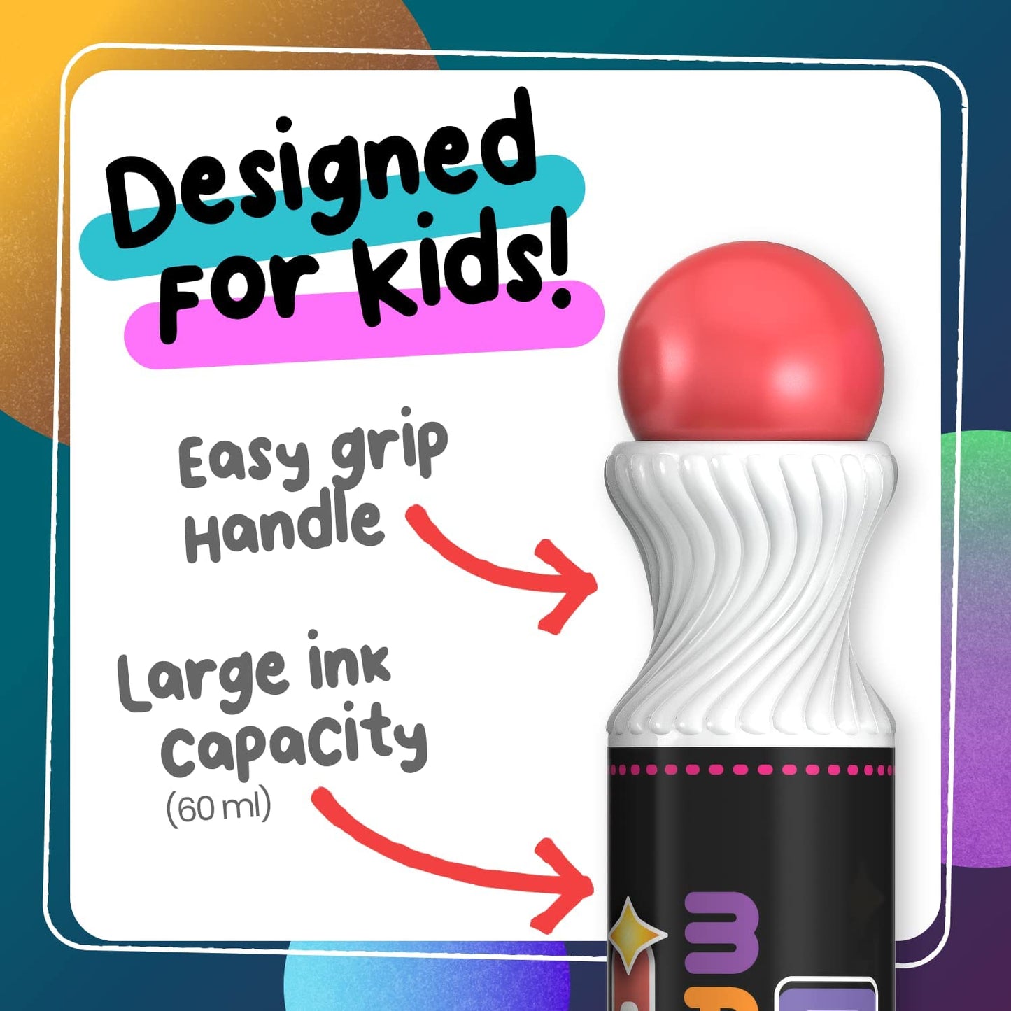 Chalkola Kids Washable Dot Markers 10 Shimmer Colors | Water-Based Non Toxic Paint Daubers for Toddlers | Fun Preschool Art Supplies